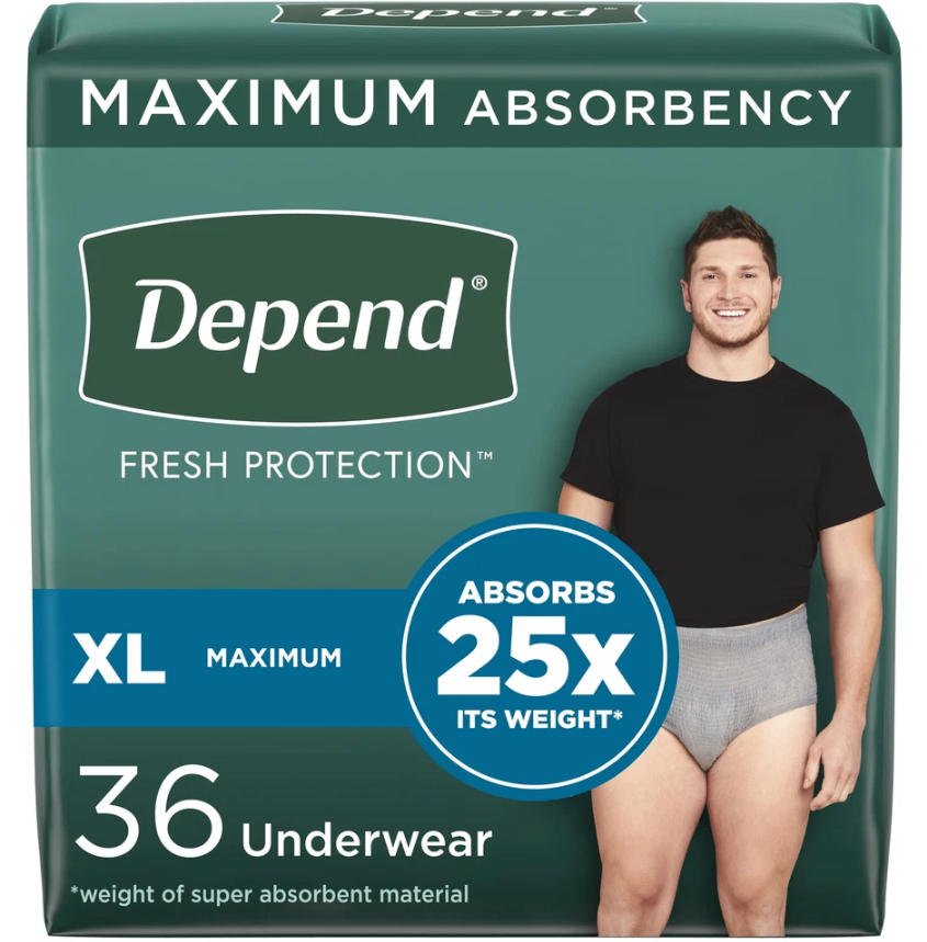 Depend Fresh Protection Adult Incontinence Underwear for Men, Disposable, Maximum, Extra-Large, Grey, 144 Count (4 Packs of 36), Packaging May Vary