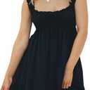 Women's Babydoll Mini Dress Floral Embroidery Summer Sleeveless Loose A Line Flowy Short Sundress for Beach Club Party, S