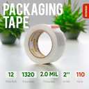Clear Packing Tape 12 Rolls - Heavy Duty Packaging Tape 2.0mil Thick, 2.0 in. Wide x 110 Yards - Strong Adhesive, Silent, Reliable Package Tape for Home Office Shipping Moving Sealing