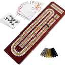 Juegoal Upgrade Wood Cribbage Board Game Set, Solid Wooden Continuous 3 Track Board with Larger Storage Area, 9 Metal Pegs and 2 Decks of Playing Cards, Travel Portable Cribbage Game Sets