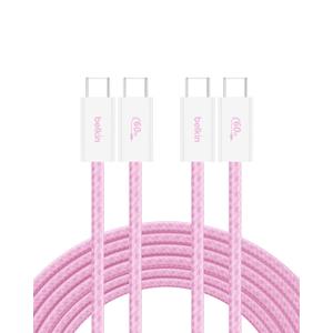 Belkin USB C to USB C Cable 2-Pack, 9.9ft, 60W - Type C Charger, iPhone Charger Cord, Soft, Braided, Flexible for iPhone 17, Galaxy S25, Pixel 10, Airpods, iPad Pro & More, Travel Essentials - Pink