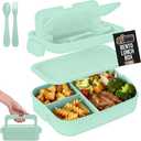GORILLA GRIP BPA-Free Leakproof Bento Lunch Box for Women, Men, Kids, On-the-go Easy to Carry Handle, Microwave Safe Hot or Cold Food Container, Lid Includes Built-In Utensil Set, 1 Tier Style, Mint