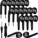 Xinnun 50 Pack Bulk Earbud Headphones with Mic Student in Ear Earbuds Classroom Wired Ear Buds with 3.5mm Headphone Plug for Adults School Library Museum Travel Plane Tablet(Simple,Black)
