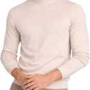 Cashmeren Men's Essential Knit Turtleneck Sweater 100% Merino Wool Long Sleeve Roll Neck Pullover (Beige), M