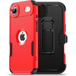 for iPhone Air Magnetic Case with Blet Clip Hoslter,Compatible with Magsafe,2X Screen Protector,Heavy Duty Protection,Rugged & Durable Phone Cover for iPhone Air Case,Red