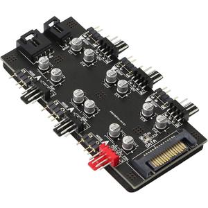 12V 4Pin PWM & 5V 3Pin ARGB with SATA 15Pin Power 2-in-1 Hub 6 Way Sync CPU Cooling Fan Addressable RGB Lighting PCB Splitter for Extended Motherboard Interface -Black Compatible With Desktop