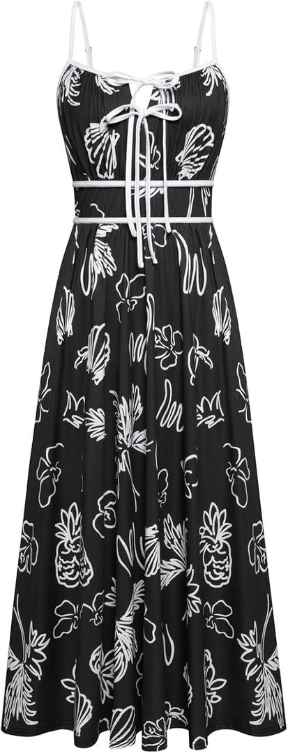 GRACE KARIN Women's 2025 Summer Casual Floral Boho Dress Spaghetti Strap Flowy Beach Maxi Dresses (Black, XL)