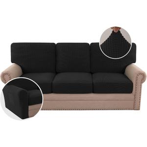 H.VERSAILTEX Multi-Pieces Sofa Covers Stretch Couch Covers Form Fitted Seats and Back Cushions Covers (3 Seat Covers Plus 3 Back Cusion Covers, Bonus 2 Armrest Covers), Black