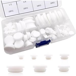 80PCS Silicone Hole Plugs Kit - 7 Sizes (1/4" 5/16" 3/8" 1/2" 5/8" 3/4" 1") - Snap Locking Round Hole Plugs Grommets for Automotive Hole Caps Drain Plugs Bottle Stoppers, Furniture etc. (White)