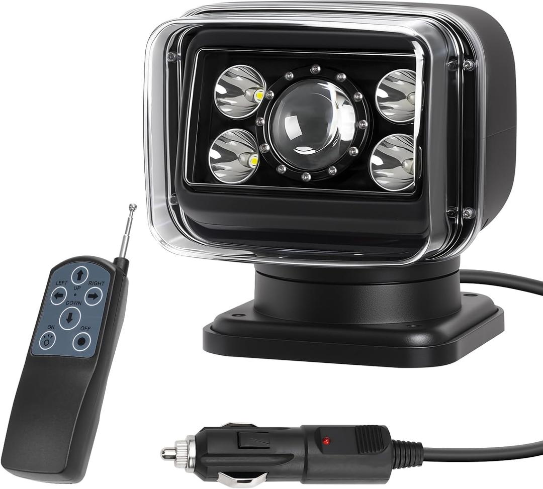 Remote Control LED Search Light, 70W 6800lm Spotlight IP68 Waterproof
