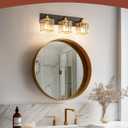 EDISHINE Bathroom Light Fixtures, 20.47'' Crystal Bathroom Vanity Lighting Fixtures Over Mirror, 3 Light Vanity Lights for Bath, Powder Room, Black and Gold, E26 Base