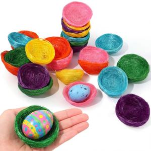 Yinkin 24 Pcs 2.4 Inch Mini Bird Nest Decor Artificial Birds Nest for Craft Gift Small Egg Holder Bulk, 6 Color for Wedding Spring Party Yard Patio Garden Tree Home DIY Basket, Bee Bird House Decor