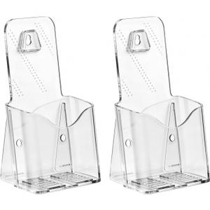 Argvey Acrylic Brochure Holder 4x9 Inch, Clear Pamphlet Holder Display Stand for Trifold 4 Inch Flyers, Booklets, Table Signs, Plastic Rack Card Holder for Office, Home, Store, 2 Pack