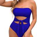 Pink Queen Women Bandeau One Piece Swimsuit Removable Strap Cutout Tie High Waist Bathing Suit Monokini (Small, Sapphire Blue)
