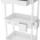 3 Tier Rolling Utility Cart with Drawer,REBECAT Utility Cart Made of Multifunctional Storage Organizer Tool for Kitchen,Bathroom,Living Room,Office(White)