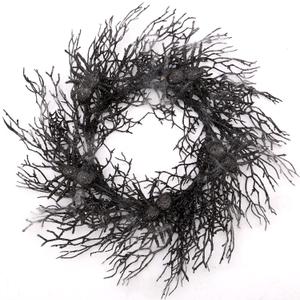 18 Inch Halloween Wreath Black Wreath with Spiders and Webs Door Wreath with Halloween Decorations for Halloween Party and Holiday Decorations