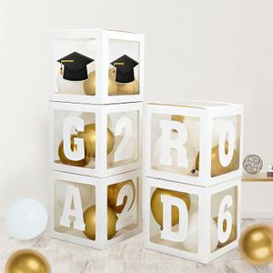 Graduation Decorations 2026, 5pcs Graduation Party White Balloon Boxes with Letters GRAD&Numbers for Class of 2026 Preschool Kindergarten High School College Grad Party Celebration Supplies