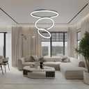 Silver Chandelier Led Pendant Light Fixture - 3 Ring Dimmable Modern Chandelier with Remote Control for High Ceiling Dining Room