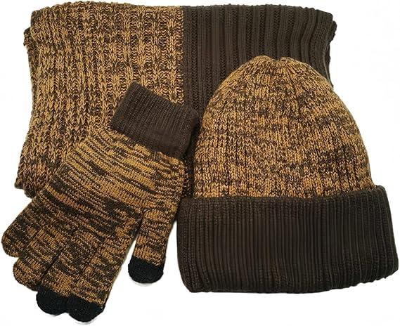 Hat Scarf Glove Set for Women, Winter Beanie Hat Scarf Gloves 3-Piece Knitted Set, Warm Scarf Hat Gloves Set Women (Brown-coffee Blend)