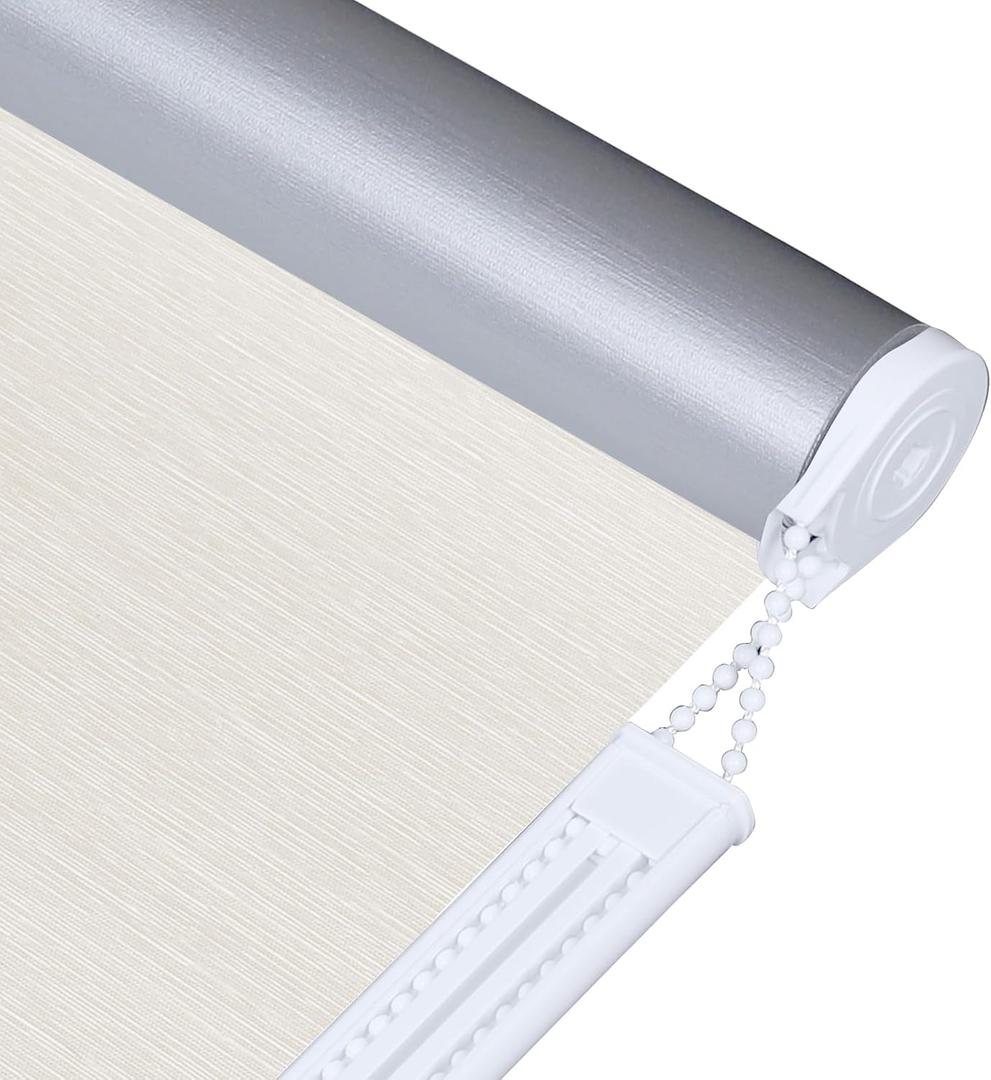 ALLBRIGHT Thermal Insulated Fabric 100% Blackout UV Protection Striped Jacquard Roller Shades for Windows,Easy to Install (Beige, 41'')