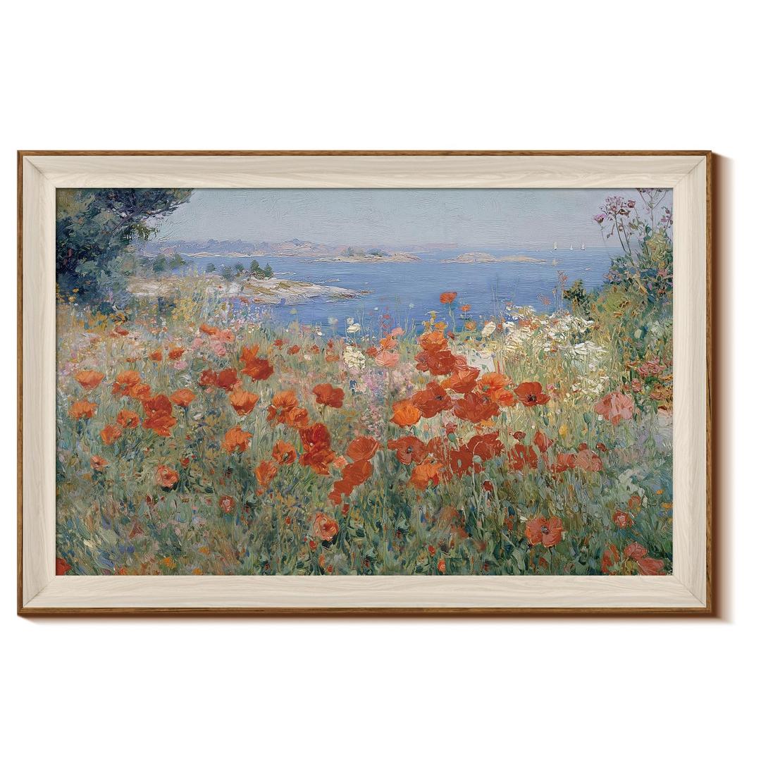 InSimSea Large Framed Vintage Wall Art for Living Room, Coastal Flower Wall Art Canvas Prints Painting Picture Landscape Retro Vintage Room Decor Aesthetic Bedroom, Wildflower Field,24 x 36 Inch