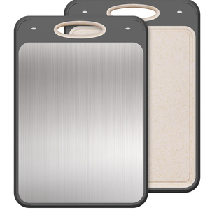 2 in 1 Stainless Steel Cutting Board with Handle Chopping Large Big Small Metal Meat Butcher Block Not Titanium Madera Glass Marble Stone Kitchen (Dark Gray) 1 pc.