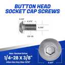 Fastenere Button Head Socket Cap Screws - 1/4-28 x 3/8" (25 Pack) Stainless Steel 18-8, Full Thread, Bright Plain Finish, Corrosion-Resistant, Machine Thread, Easy to Install w/Allen Socket Drive