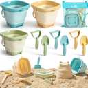 Dreamon Beach Toys, 3 Pack Collapsible Sand Buckets for Kids, Shovels & Rakes Set with Mesh Bag, Kids Beach Essentials Sandcastle Building Kit for Beach Trip Outdoor Play and Summer Fun