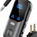 Bluetooth 5.4 Transmitter Receiver for 2 AirPods/Headphones, 2-in-1 Airplane Bluetooth Adapter with Mic for Hands-Free Calls, Low Latency, Wireless Audio Adapter for Travel Flight TV Speakers (Black)