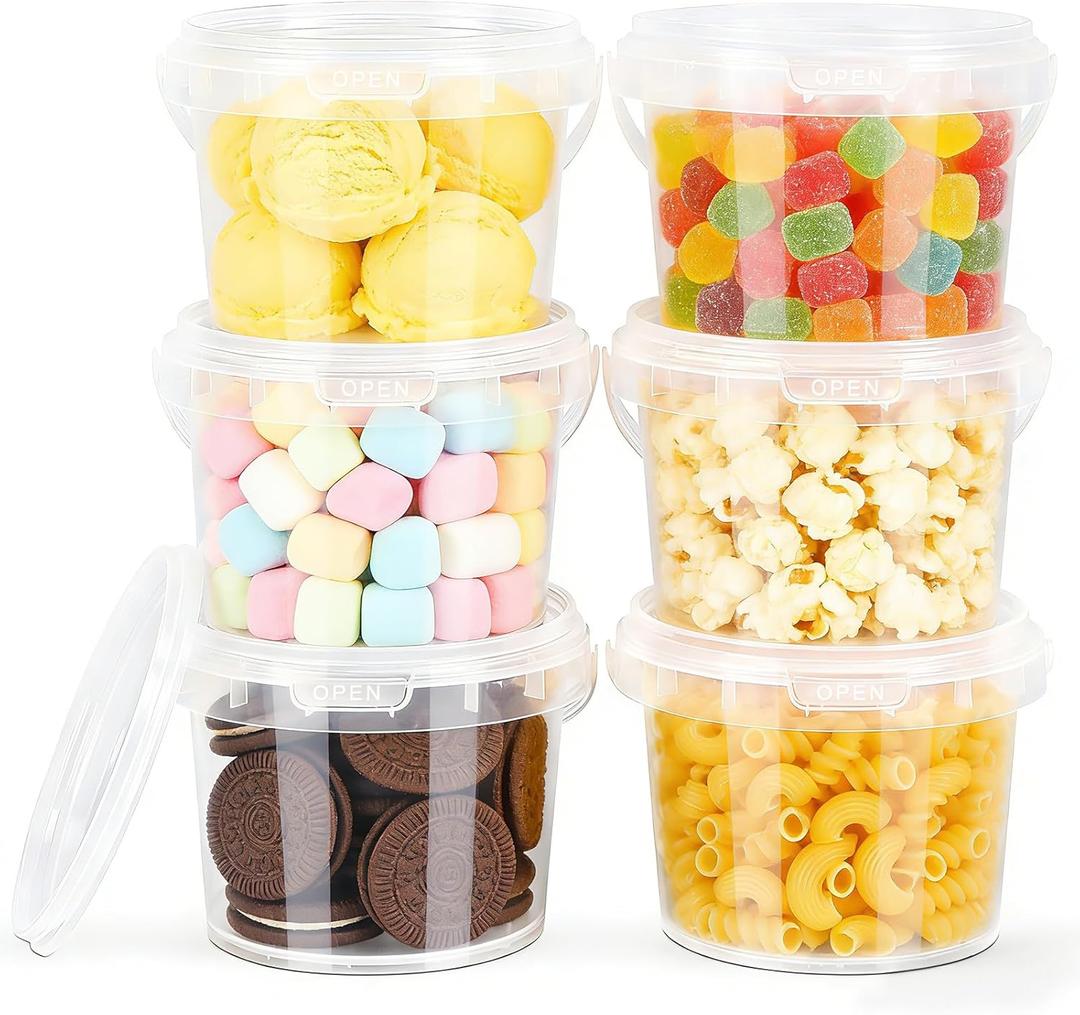 ASEVAT 6PACK, Plastic Storage Containers With Lids Kitchen, Food Storage Containers, Microwave Safe Bowls With Lids, Freezer Safe Containers, Slime, Soup (16 oz) (Clear)