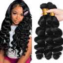 #1B Loose Wave Bundles #1B Natural Black Loose Wave Bundles Human Hair Unprocessed Virgin Human Hair Bundle 16 18 20 Inch 150g