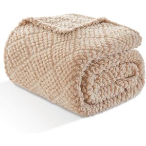 EMME Fleece Blanket, 3D Jacquard Throw Blanket for Couch and Bed, Soft Cozy and Fluffy Blankets Lightweight Luxury Flannel with Waffle Design (Beige, 50" x 60")