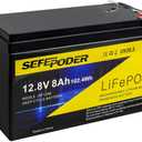 12V 8Ah LiFePO4 Lithium Deep Cycle Battery, 2000+ Cycles Rechargeable Battery for Solar/Wind Power, Lighting, Power Wheels, Fish Finder and More with Built-in 8A BMS