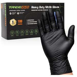 TREEGO 6 Mil Black Nitrile Gloves Large  Heavy Duty Disposable Latex & Powder Free, Chemical Resistant, Textured Grip for Industrial, Mechanic, Food Handling  100 Count