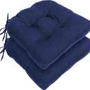 RACE LEAF Outdoor Seat Cushions Set of 2, 19" x 19" Square Patio Cushions, Plump Filling Tufted Water-Resistant Olefin Chair Seat Cushion with Ties for Non-Slip Support, Navy