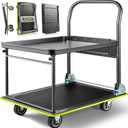 Heavy Duty Push Cart Dolly (700 lbs), Foldable Platform Hand Truck Made with High-Strength Steel, 2 Tier Design, Moving Flatbed Cart with Wheels for Warehouse, Garage, Workshop, Office
