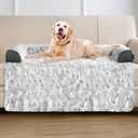 Calming Extra Large Dog Bed for Couch, 45 x 37 inch Removable Couch Cover for Dogs Washable, Non-Slip Fluffy Plush Dog Sofa Mat for Furniture Protector - Grey