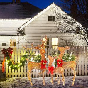 5ft Lighted Reindeer Outdoor Christmas Decorations, 240 LED Handmade 3D Large Deer, Metal Frame, Weatherproof Safe Material, Light Up Yard Stakes for Garden Patio Party Indoor, Plug and Play, Brown