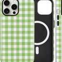 Magnetic for iPhone 13 Pro Max Cute Checkered Stripes Phone Case, Green