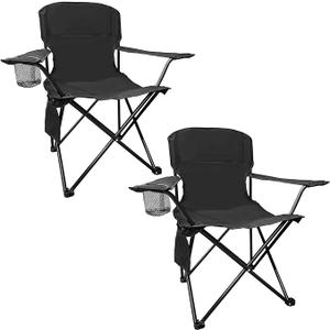 Folding Camping Chair, 225 Lb Capacity, Includes Cup Holder & Side Storage Bag, 5.5 Lbs Portable for Beach, Camping, Sport, 2PCS Black