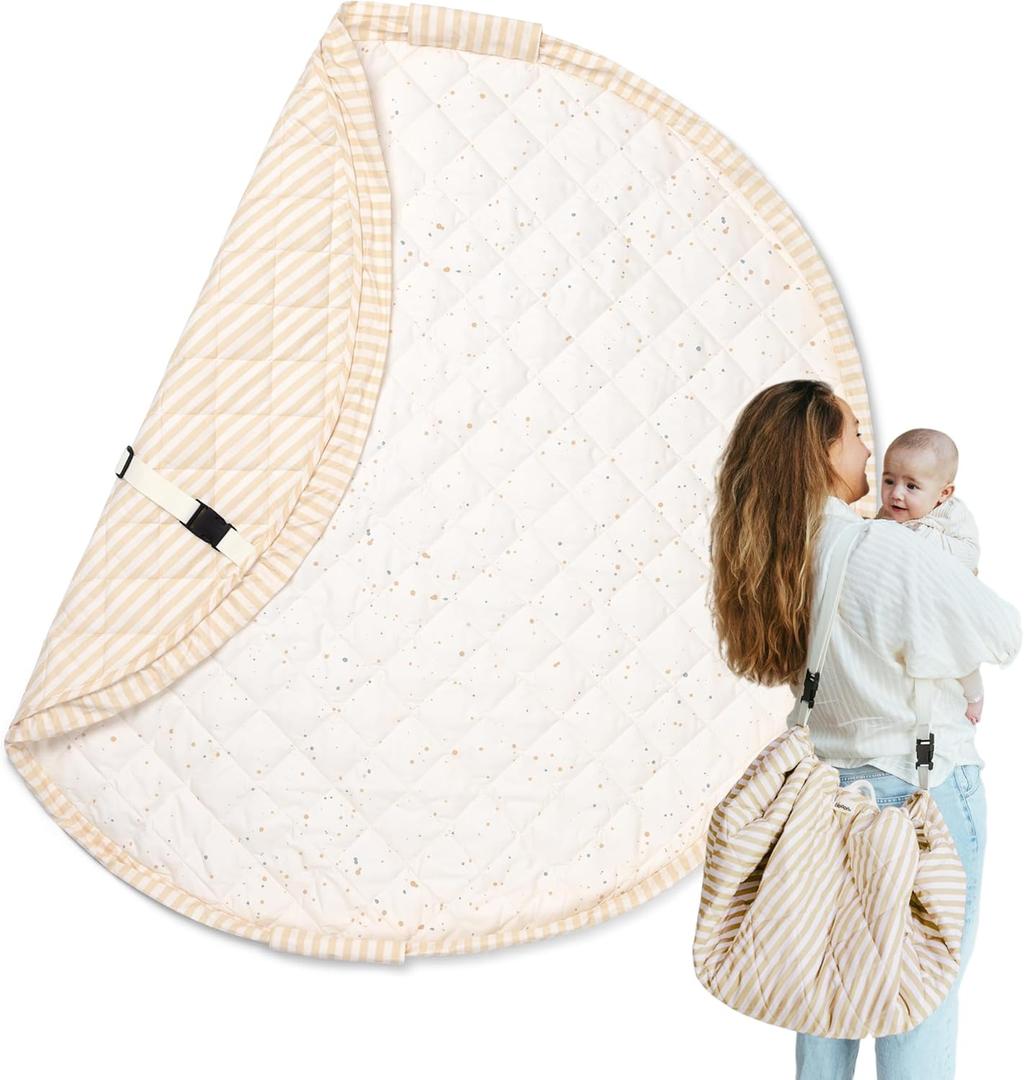 Blooom 2-in-1 Quilted Baby Play Mat & Storage Bag | Portable, Soft, and Convenient | Perfect for Travel & On-The-Go | Portable Play Mat for Baby & Toddler | Oekotex Cotton (Confetti, 47 Inches)