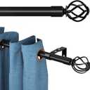 Black Curtain Rods for Windows 48 to 84, Heavy Duty Decorative Curtain Rods with Twisted Cage Finials, 1 Inch Drapery Rods with Brackets Set, Adjustable Splicing Curtain Pole for Living room,Bedroom