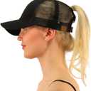 C.C Ponytail Messy Buns Trucker Ponycaps Plain Baseball Visor Cap Dad Hat Black