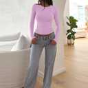 REORIA Women's Long Sleeve Shirts 2026 Fall Trendy Crew Neck Fitted Tops (Purple, M)