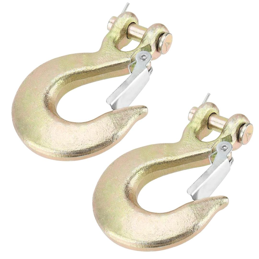 NINGWAAN 2 PCS 1/2 Inch Clevis Grab Hook, Forged Steel G70 Clevis Grab Hook with Safety Latch, Heavy Duty Latch Transport Safety Chain Hooks for Trailer Truck Towing Winch Hook, WLL 18,000 Lbs