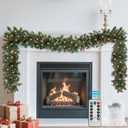 9 FT Christmas Garland with Lights, Battery Operated Green Garland Tree with Pine Cones Red Berries & 50 Lights, Realistic Artificial Decoration for Mantle Stairs Railing Fireplace Outdoor