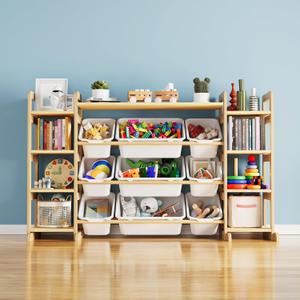 SpaceAid Large Toy Storage Organizer 9 Shelves 9 Bins, Toy Organizers Storage Bookshelf, Kids Bin Shelf Toys Box Bookcase for Bedroom Playroom Organization Room Decor, White, 52.3"W x 13.6"D 31.5"H