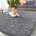 OLANLY Area Rugs for Living Room Bedroom, Machine Washable 4x5.9 ft Soft Fluffy Shaggy Bedside Rug, Indoor Floor Carpet for Kids Girls and Boys, Dorms, Nursery Rooms, Home Decor Aesthetic, Light Grey