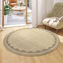 Scalloped Jute Print 4 ft Round Rug Washable Non-Slip Soft Ultra-Thin Small Circle Modern Cottage Core Solid Tan Carpet for Entryway Kitchen Bedroom Nursery Dining Room Tan