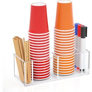 Richboom Cup Holder with Marker Slot - Double Plastic Cup Holder Clear Acrylic Countertop Disposable Coffee Cup Dispenser Mark Your Cup and Drink Up Party Accessory Social Gathering Housewarming Gift